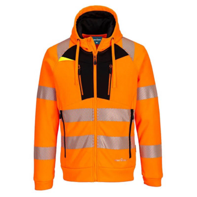 Image of Portwest DX4 Hi Vis Funnel Neck Zipped Sweatshirt DX477OBRM Colour: Orange / Black