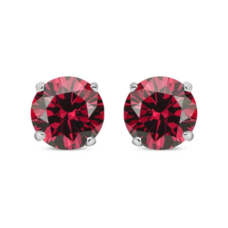 Image of Jewelco London Silver Red CZ Double Gallery Solitaire Stud Earrings 5mm - RD5RU Silver unisex