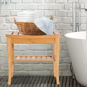 Image of 45cm Two Slatted Bamboo Shower Bench Storage Seat With 4 Legs
