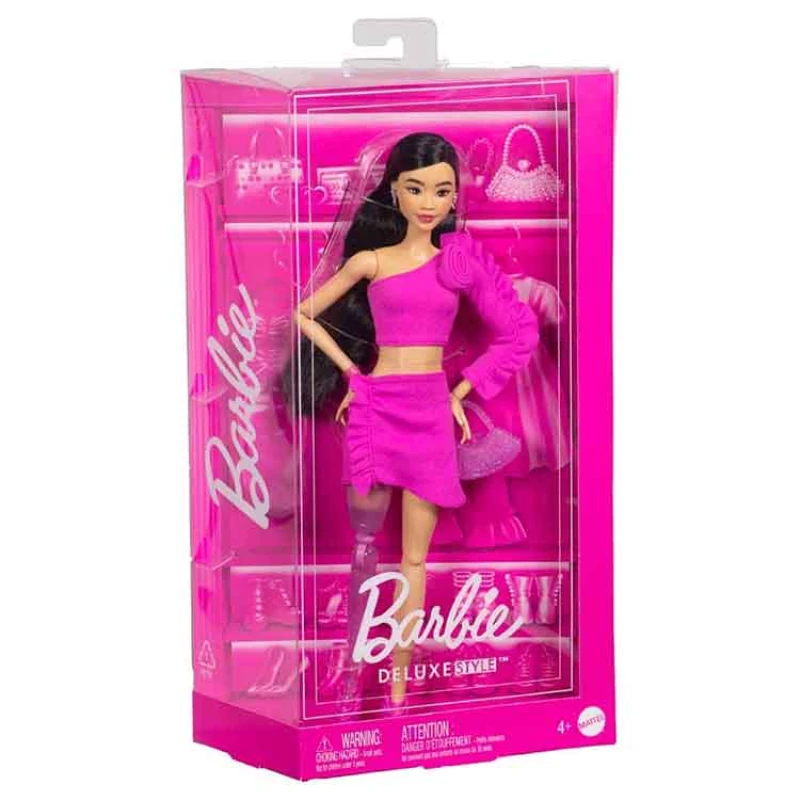 Image of Barbie Deluxe Style Doll Pink Top & Skirt Set & Black Hair