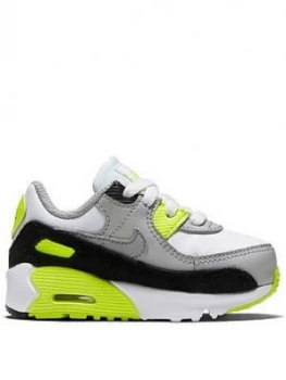 Image of Nike Air Max 90 Infant Trainers - White/Grey, Size 8.5