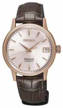 Image of Seiko Presage Womens Automatic Rose Gold Brown Leather Watch