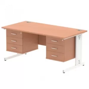 Image of Impulse 1600 Rectangle White Cable Managed Leg Desk Beech 2 x 3 Drawer Fixed Ped