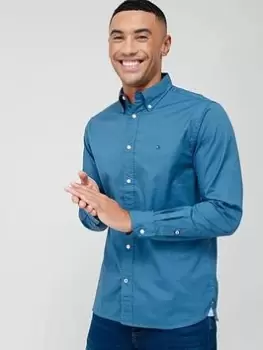 Image of Tommy Hilfiger Flex Poplin Long Sleeve Shirt - Blue Size XL, Men