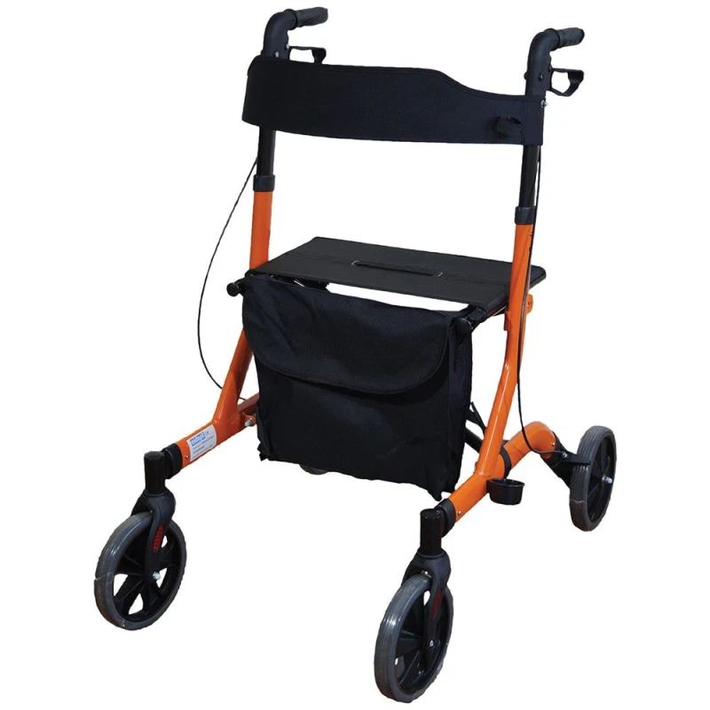 Image of Loops Orange Deluxe Ultra Lightweight Aluminium 4 Wheeled Rollator Foldable Walker Orange