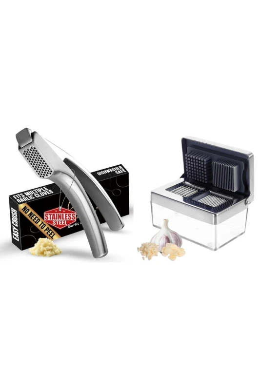 Image of Gourmet Easy Stainless Steel Garlic Easy Fine Mince & Garlic Chopper Set in Silver Silver Unisex