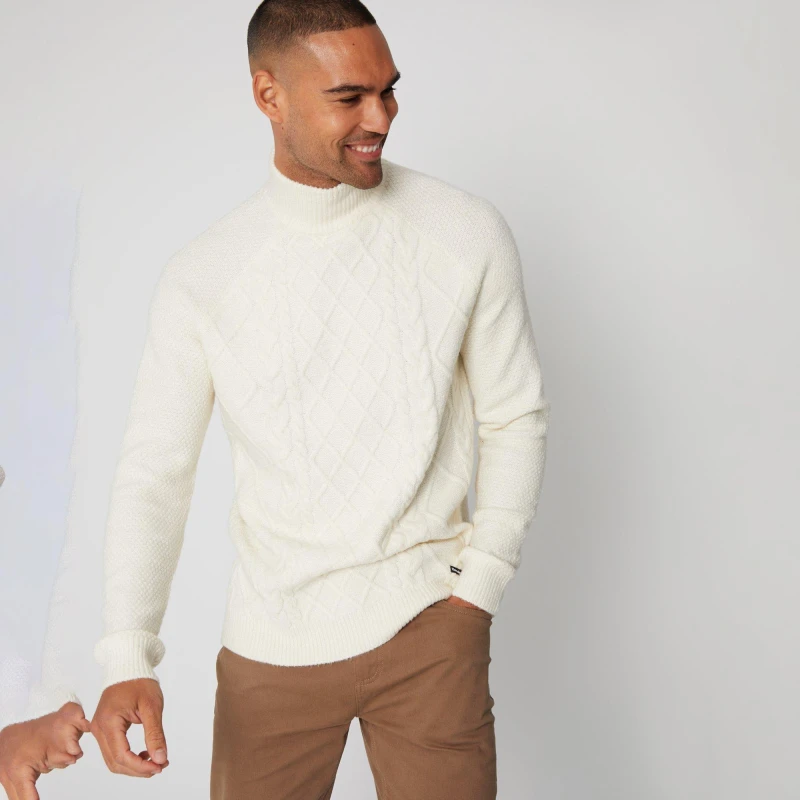 Image of Threadbare 'Ayres' Turtle Neck Cable Knit Jumper Natural