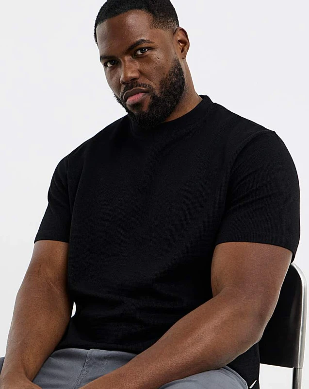 Image of jack & jones Jack & Jones Austin Waffle T-Shirt Black - JACK & JONES - Size: 3XL(56) Black Male 3XL(56) JA55305