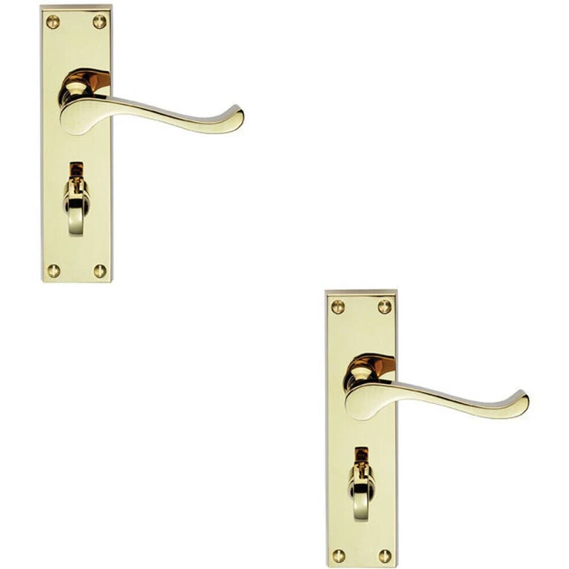 Image of Loops 2x PAIR Victorian Scroll Handle on Bathroom Backplate 155 x 41mm Polished Brass Metallics