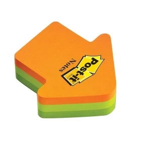 Image of Post-it Sticky Notes Arrow Shaped Neon Orange/Green 1 x 225 Sheets