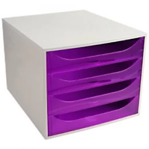 Image of Exacompta Drawer Unit with 4 Drawers EcoBox Plastic Light Grey, Purple 28.4 x 34.8 x 23.4 cm