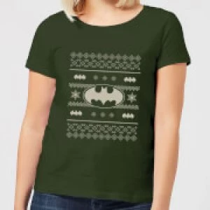 Image of DC Batman Knit Pattern Womens Christmas T-Shirt - Forest Green - M