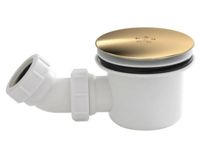 Image of Balterley Resin Shower Tray Mega Flow Waste With Trap & Domed Cap, Fast Flow Design - Brushed Brass/white