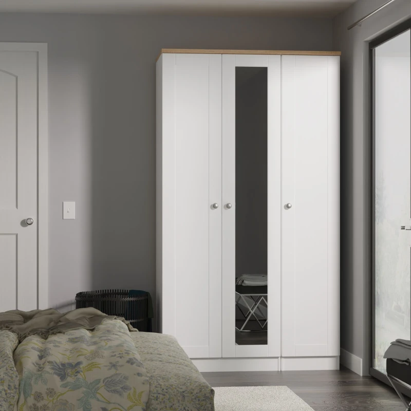 Image of Welcome Furniture Welcome Furniutre Sussex Tall Triple Mirror Wardrobe - Ready Assembled SUS147WABO