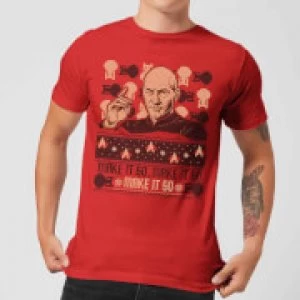 Image of Star Trek: The Next Generation Make It So Mens Christmas T-Shirt - Red - S