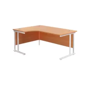 Image of Twin Upright Beech Left Handed Radial Desk - 1800mm x 1200mm - White Frame