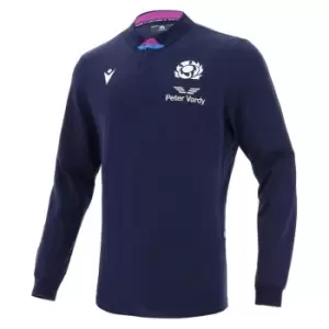 Image of Macron Scotland Home Long Sleeve Classic Rugby Shirt 2021 2022 Junior - Blue
