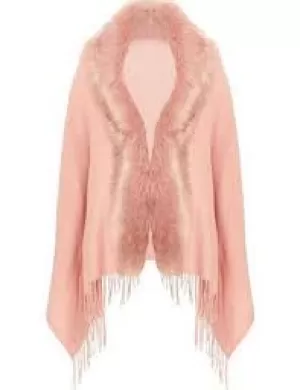 Image of Quiz Pink Faux Fur Cape - 1
