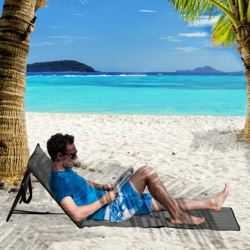 Image of OUTSUNNY Garden Beach Chair Mat, Sun Lounger Seats with Adjustable Back in Grey Grey Unisex