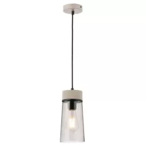 Image of Luminosa Rona Ceiling Pendant E27, With Small Cylindrical Smoke Cone Glass, Matt Black, Concrete, Smoke, Black Fabric