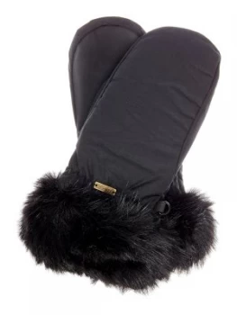 Image of Barbour Wax Mittens with Fur Black