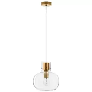 Image of Josef 22cm Globe Pendant Ceiling Light Clear Glass White Cord Brass Gold Metal LED E27 - Merano
