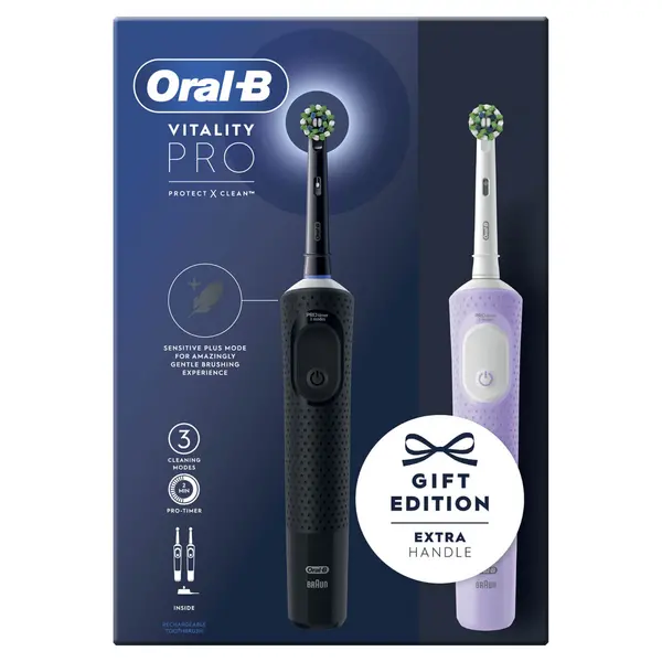 Image of Oral B Vitality Pro Black & Lilac Duo Electric Toothbrush 2Pcs