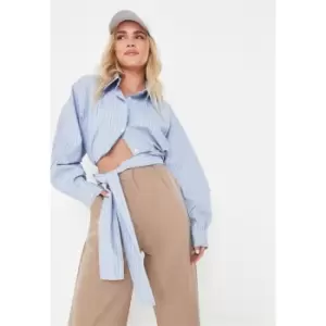 Image of Missguided Cross Front Stripe Shirt - Blue