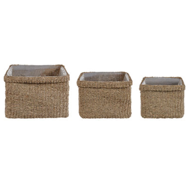 Image of Beliani Set Of 3 Plant Pots Rivuline Seagrass 23/27/30 Cm Natural