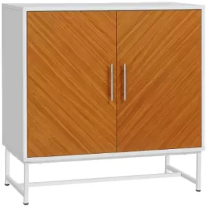 Image of Homcom Retro Storage Cabinet Floor Cupboard With Metal Base White And Herringbone Wood Grain