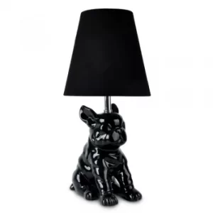 Image of French Bull Dog Black Ceramic Table Lamp With Black Shade