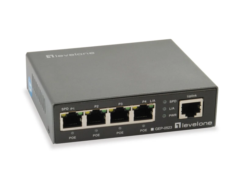 Image of LevelOne 5-Port Gigabit PoE Switch. 802.3at/af PoE. 4 PoE Outputs. 60W