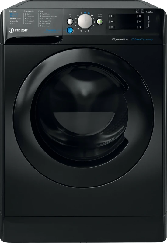 Image of Indesit 9KG Wash 6kg Dry 1400RPM Washer Dryer - Black BDE96436KVUK Black