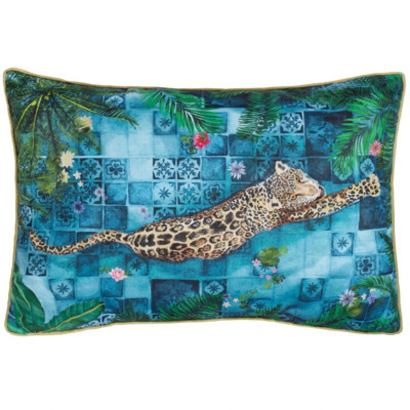 Image of Paoletti Paoletti Majorelle Leopard Moroccan Piped Outdoor Cushion in Blue Blue One Size Unisex 5025532851161