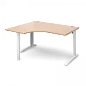 Image of TR10 left hand ergonomic desk 1400mm - white frame and beech top