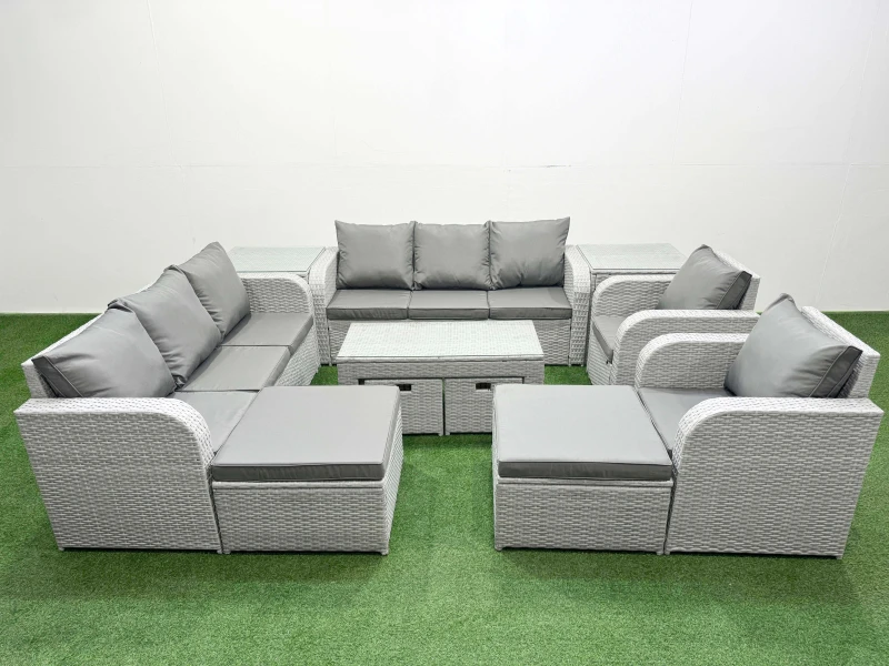 Image of Fimous PE Wicker Rattan Furniture Sofa Sets with Oblong Coffee Table in Light Grey Light Grey Unisex