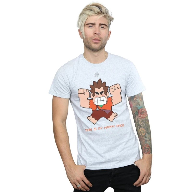 Image of Disney Men Wreck It Ralph Happy Face T-Shirt in Grey Size: Small Grey S Male 5057981350001