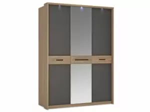 Image of Furniture To Go Monaco Stirling Oak and Black 3 Door Mirrored Triple Wardrobe Flat Packed