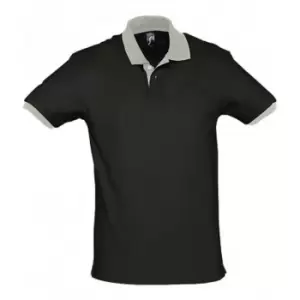 Image of SOLS Prince Unisex Contrast Pique Short Sleeve Cotton Polo Shirt (M) (Black/Light Grey)
