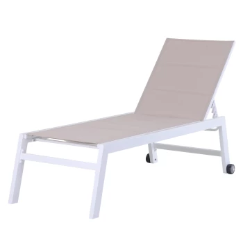Image of Outsunny Aluminium Garden Sun Lounger Padded Chaise Lounge Reclining Chair with Adjustable Backrest Bed Lounger with Wheels Texteline - White AOSOM UK