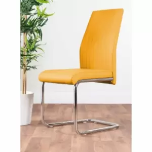 Image of Furniture Box 2 x Modern Stylish Contemporary Lorenzo Faux Leather And Chrome Metal Cantilever Dining Chairs Mustard
