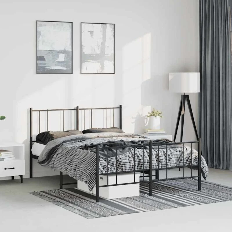 Image of VIDAXL Metal Bed Frame without Mattress with Footboard Black 135x190cm Vidaxl 8720845788704