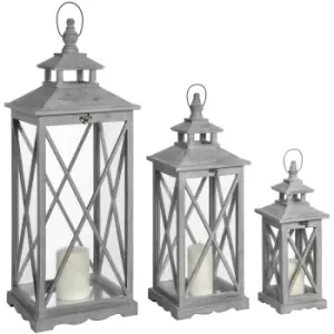 Image of Set Of Three Wooden Lanterns With Traditional Cross Section