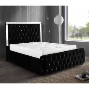 Image of Elegance Mirrored Upholstered Beds - Plush Velvet, King Size Frame, Black - Black