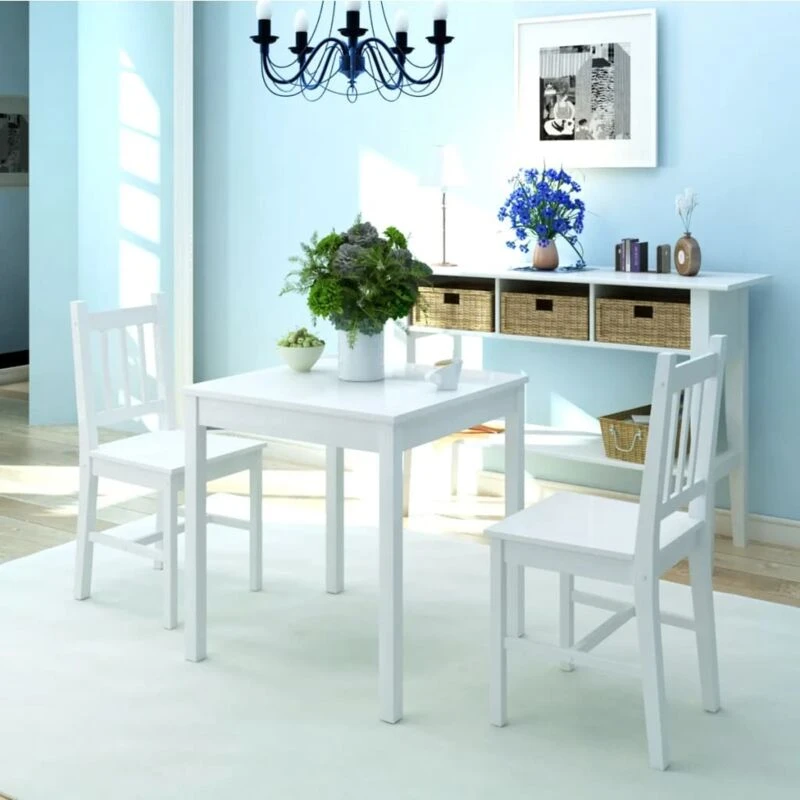 Image of 3 Piece 1 Dining Table and 2 Chairs Set Kitchen Home Furniture Pinewood White