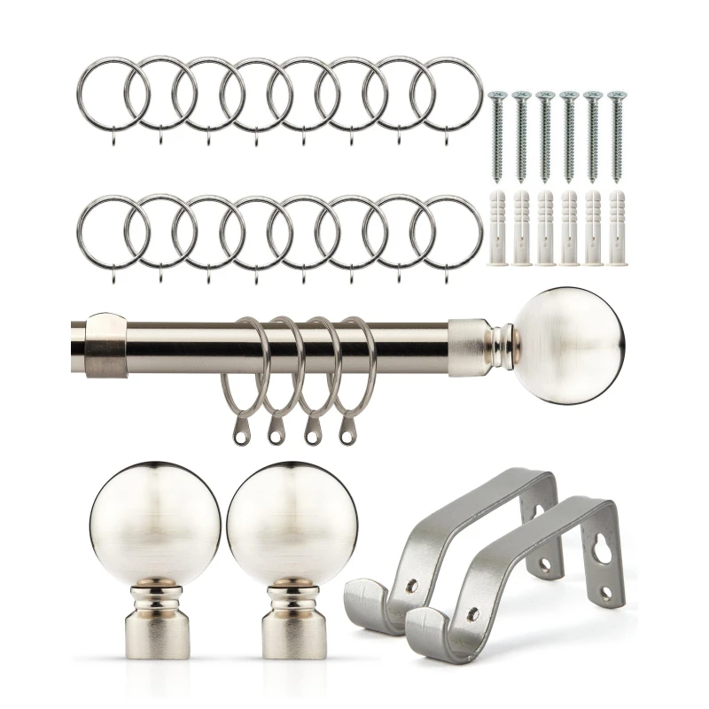 Image of Emma Barclay Curtain Pole with Rings Extendable Ball Brushed Silver unisex 120-210cm