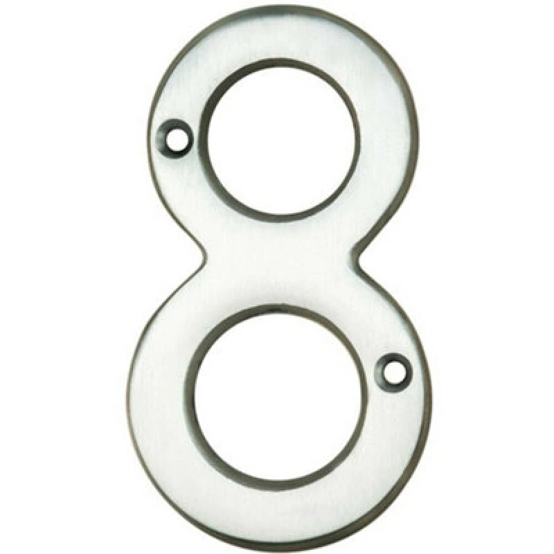 Image of Loops Satin Chrome Door Number 8 75mm Height 4mm Depth House Numeral Plaque Multi