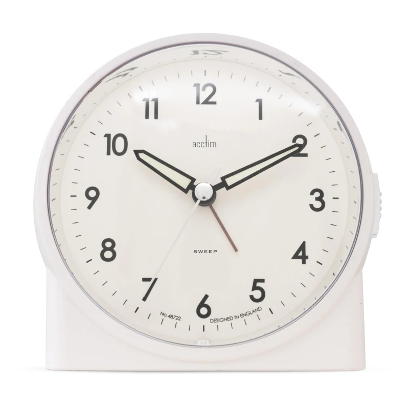 Image of Acctim Arlo Non-Ticking Sweep Luminous Tipped Hands Analogue Backlight Alarm Clock Off White