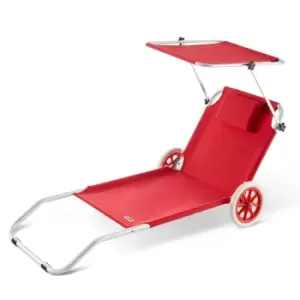 Image of Sun Lounger Kreta Red Aluminium with Castors