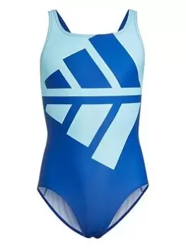 Image of adidas Adidsa Younger Girls Large Logo Swimsuit, Bright Blue, Size 11-12 Years, Women